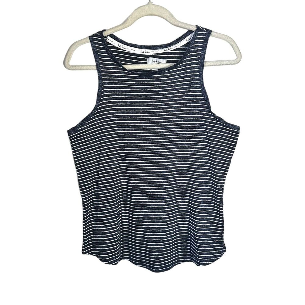 Nicole Miller Women's Sz M Tank Top Striped Sleeveless Round Neck White Blue